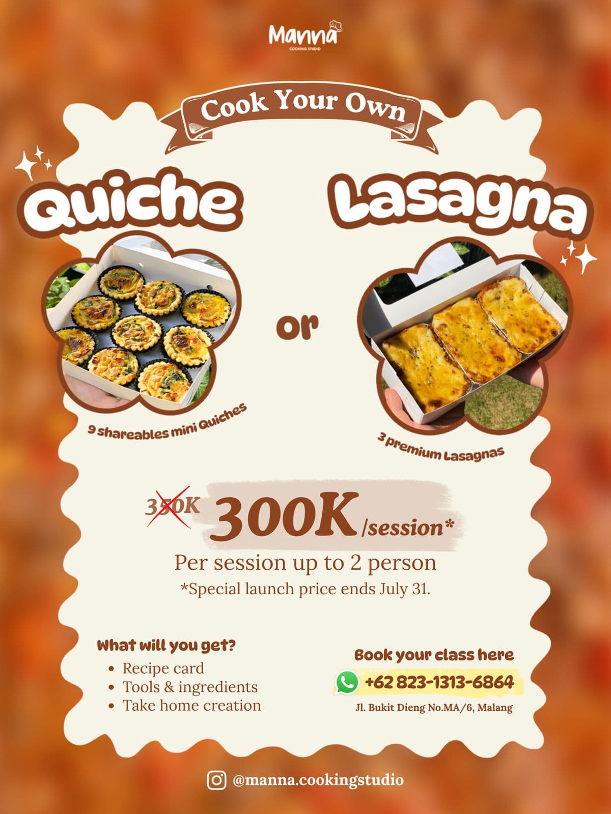 Cook Your Own Quiche or Lasagna promotion at Manna Cooking Studio — 300K per session, up to 2 people